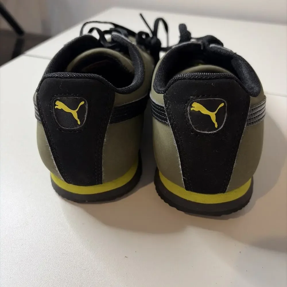 Puma Roma Classic Suede Kids Shoe Black & Olive Green Size 3